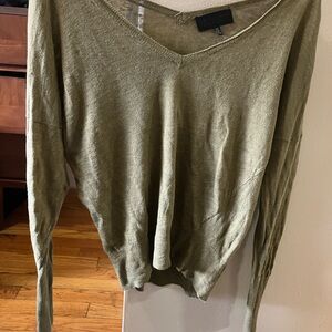 Nili Lotan Green V-Neck Sweater with Relaxed Fit